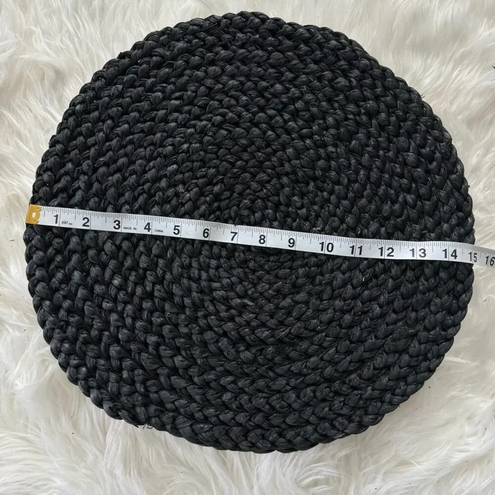 Unbranded Set of 8 Natural Jute Round Black Color Hand Braided Placemats Charger